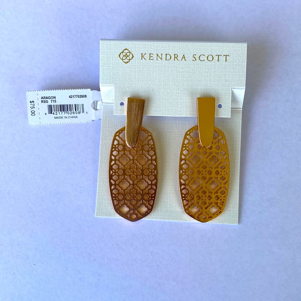 ☘️NWT! Kendra Scott Aragon Filigree Rose Gold Drop Earrings